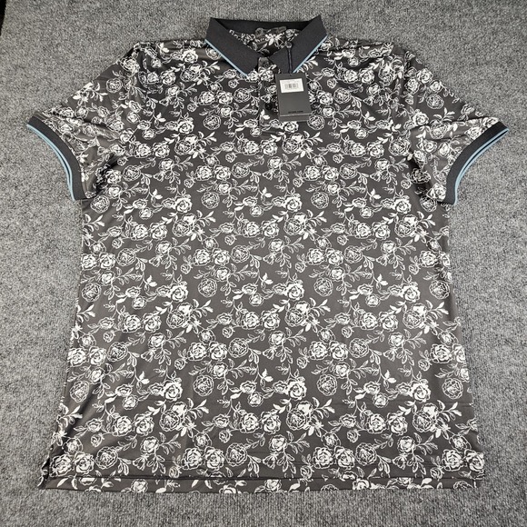 G/Fore Mens XXL Peony Sketch Tech Golf Polo Banded Sleeve Stretch Lead Grey - Picture 1 of 8